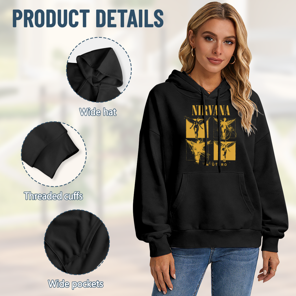 Hoodie product image with in utero four panel yellow angel artwork