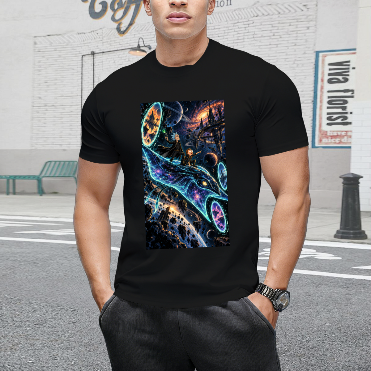Galactic Whale Journey Men's T-Shirt for Summer Vacations