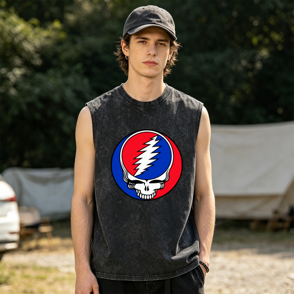 Grateful Dead washed graphic tank top with Steal Your Face Left Chest graphic