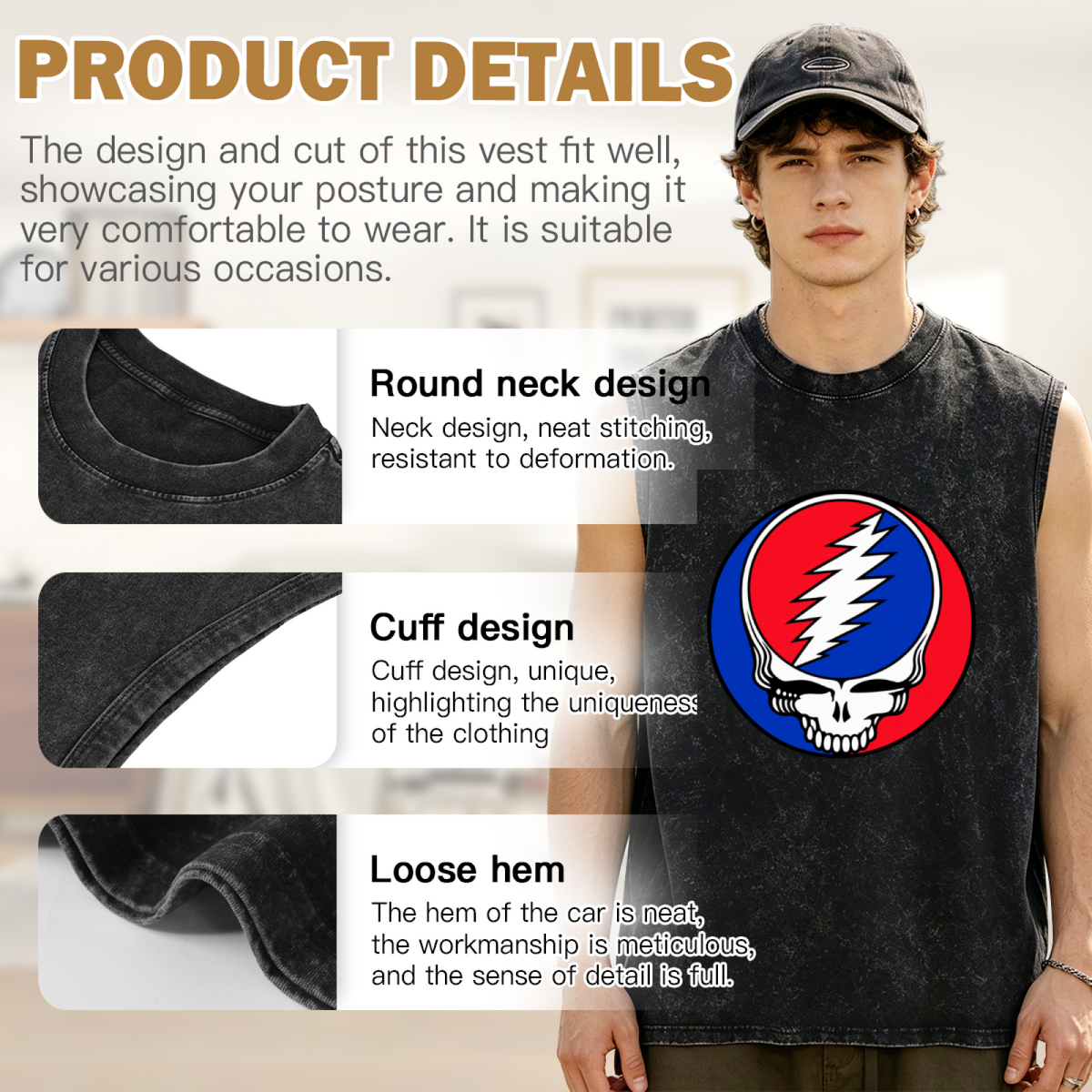 Grateful Dead washed graphic tank top with Steal Your Face Left Chest graphic