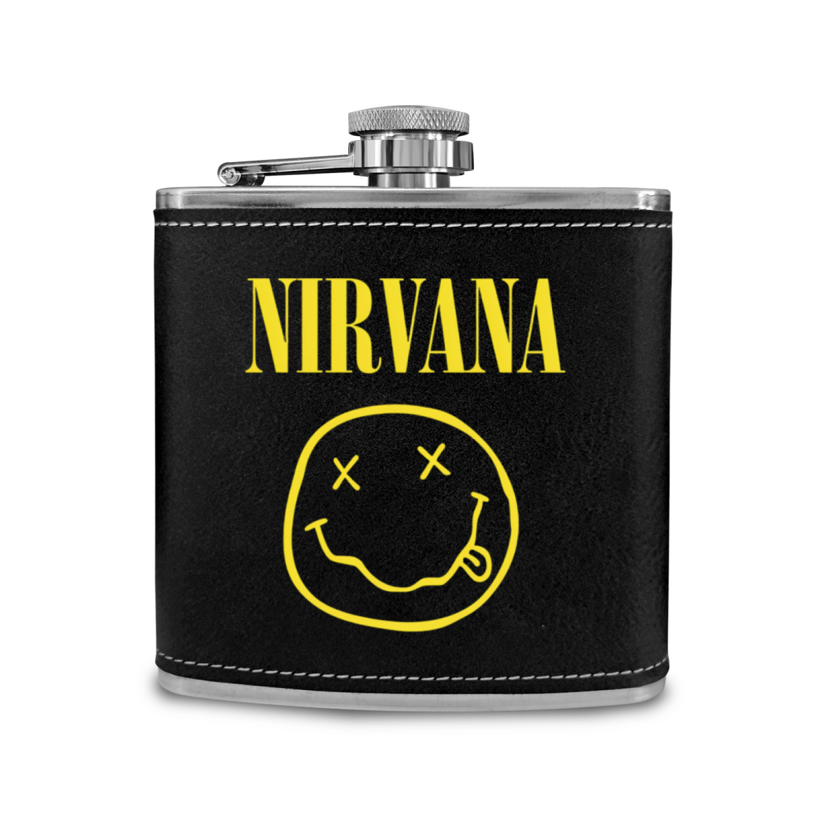 Nirvana Classic Smiley 6oz vintage-style stainless steel hip flask product image