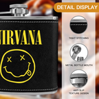Nirvana Classic Smiley 6oz vintage-style stainless steel hip flask product image