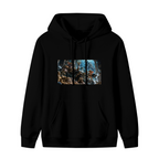 Women's hoodie photographed alone, with a feline court in an icy throne hall with elaborate frozen architecture on the front