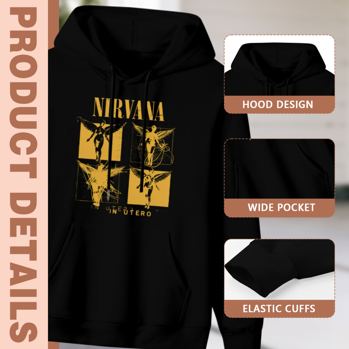 Nirvana In Utero Four Panel Yellow Angel Hoodie, apparel product image