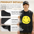 Nirvana Im So Happy Smiley Unisex Washed Tank Top — product image showing the an “I’m So Happy” smiley-face phrase and graphic design