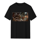 Men's T-shirt displaying sneaky Cat & Mouse Escape artwork, centered front view