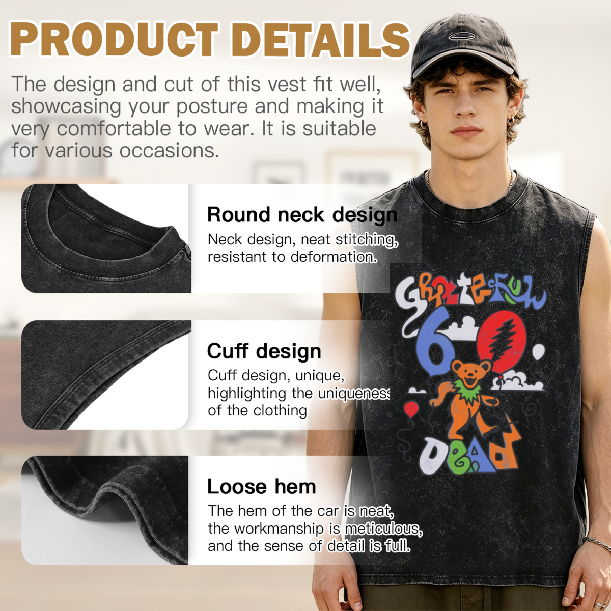 Grateful Dead washed graphic tank top with 60th Balloon graphic