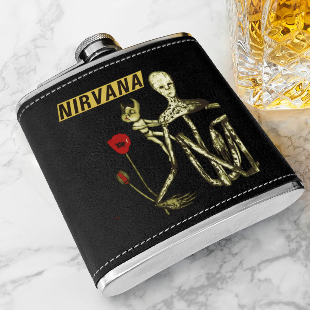Nirvana Incesticide 6oz vintage-style stainless steel hip flask product image