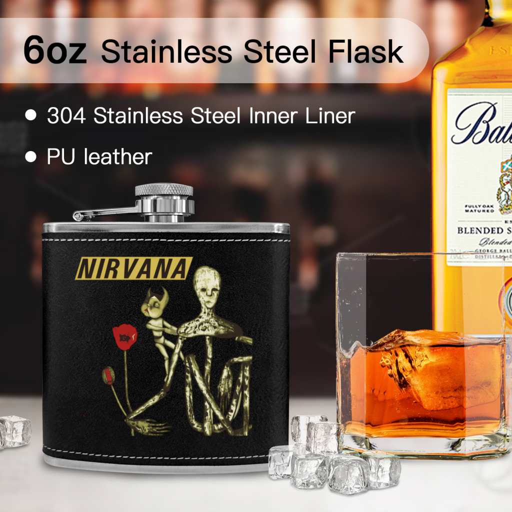 Nirvana Incesticide 6oz vintage-style stainless steel hip flask product image