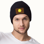 Nirvana I’m So Happy Graphic Patch Knit Beanie – Nirvana-themed rectangular patch beanie product image, Pink option