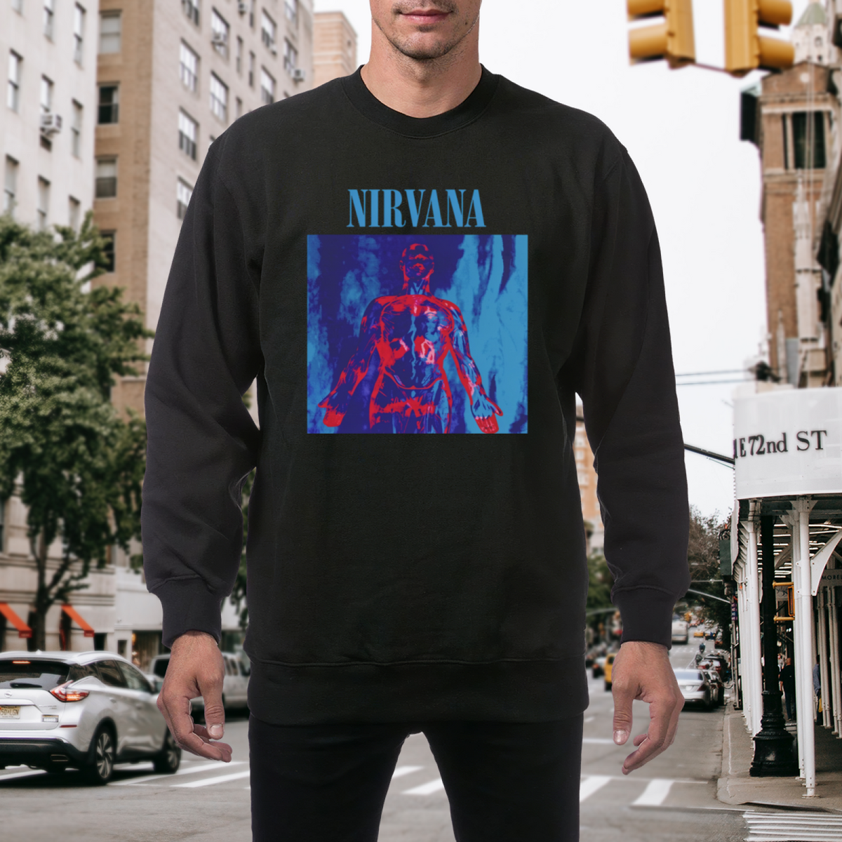 Artwork preview for Nirvana Red Blue Anatomy Crewneck Sweatshirt