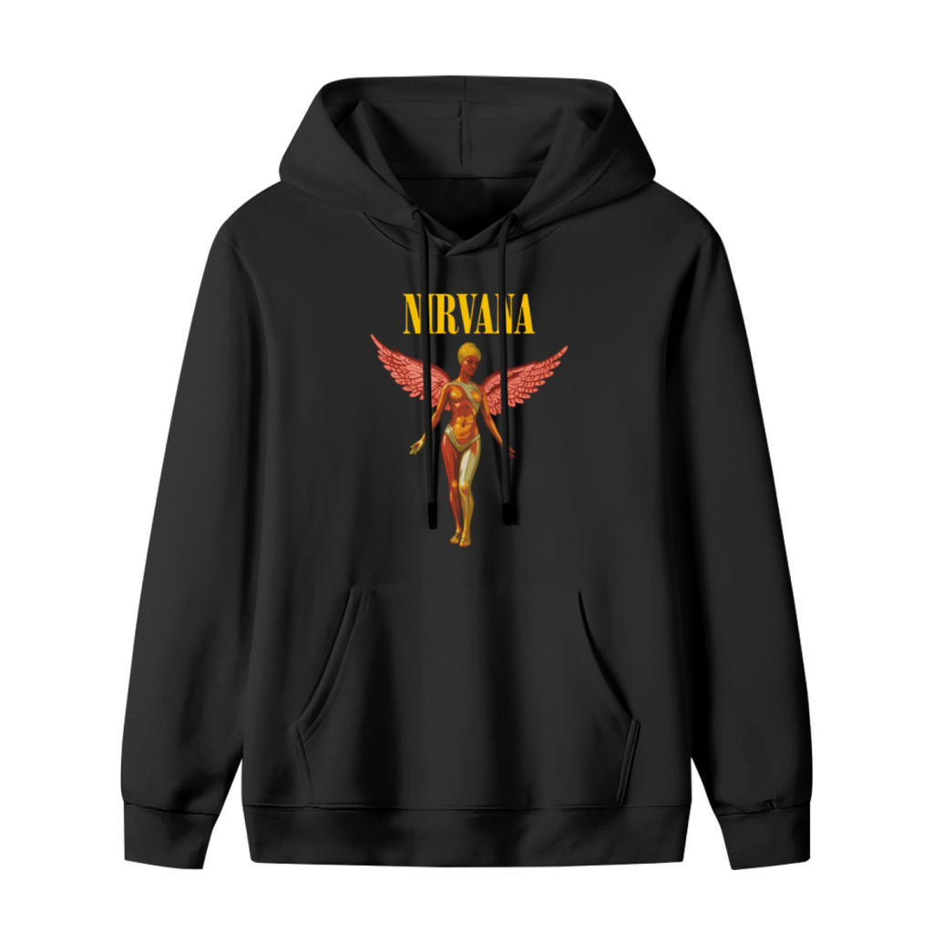 Hoodie product image with in utero pink angel artwork, black colorway