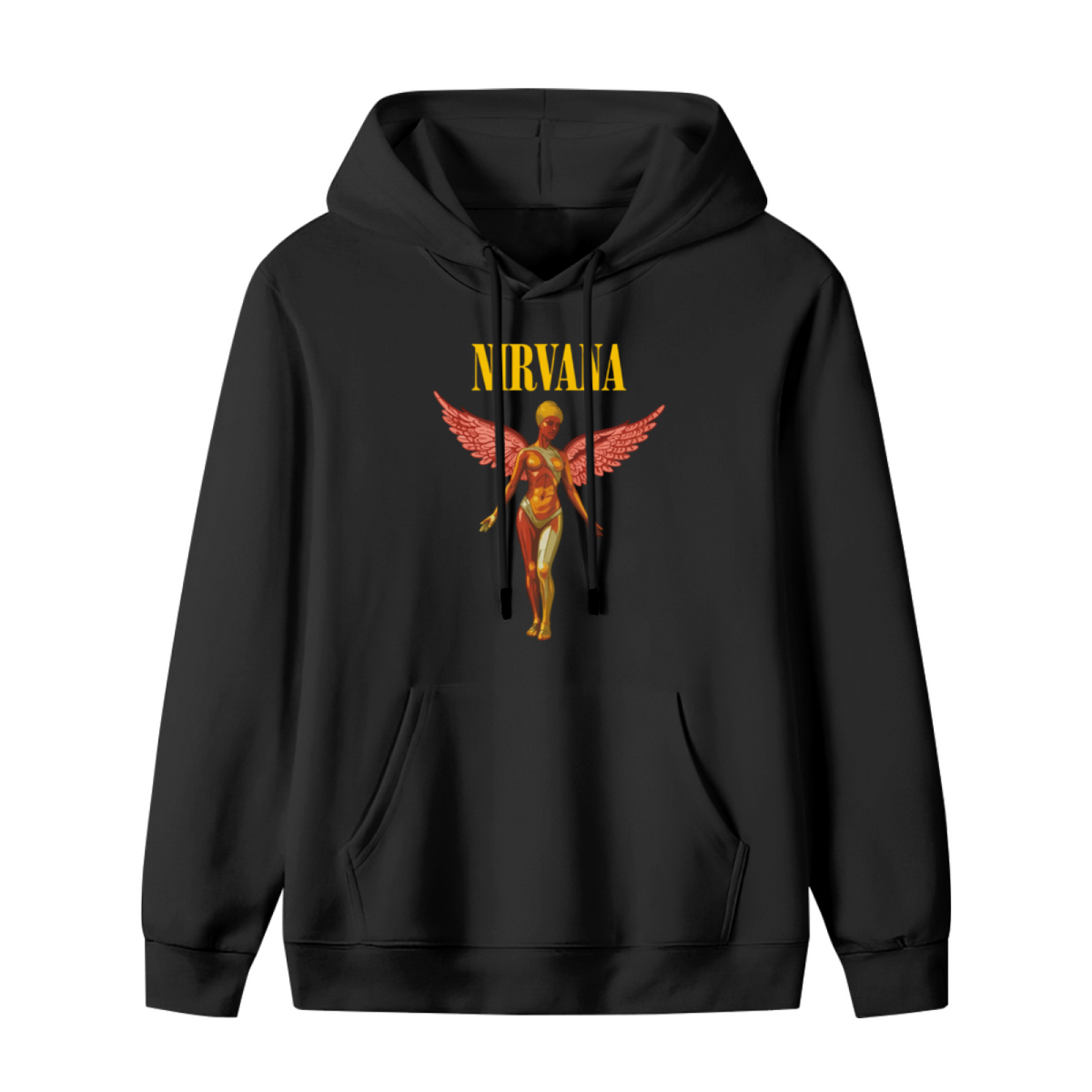 Hoodie product image with in utero pink angel artwork, black colorway