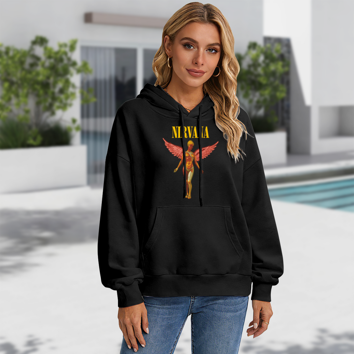Hoodie product image with in utero pink angel artwork