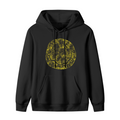 Hoodie product image with distressed yellow smiley artwork, black colorway