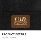 Nirvana Rough Sketch Graphic Knit Beanie Patch Hat – Nirvana-themed rectangular patch beanie product image, Red option