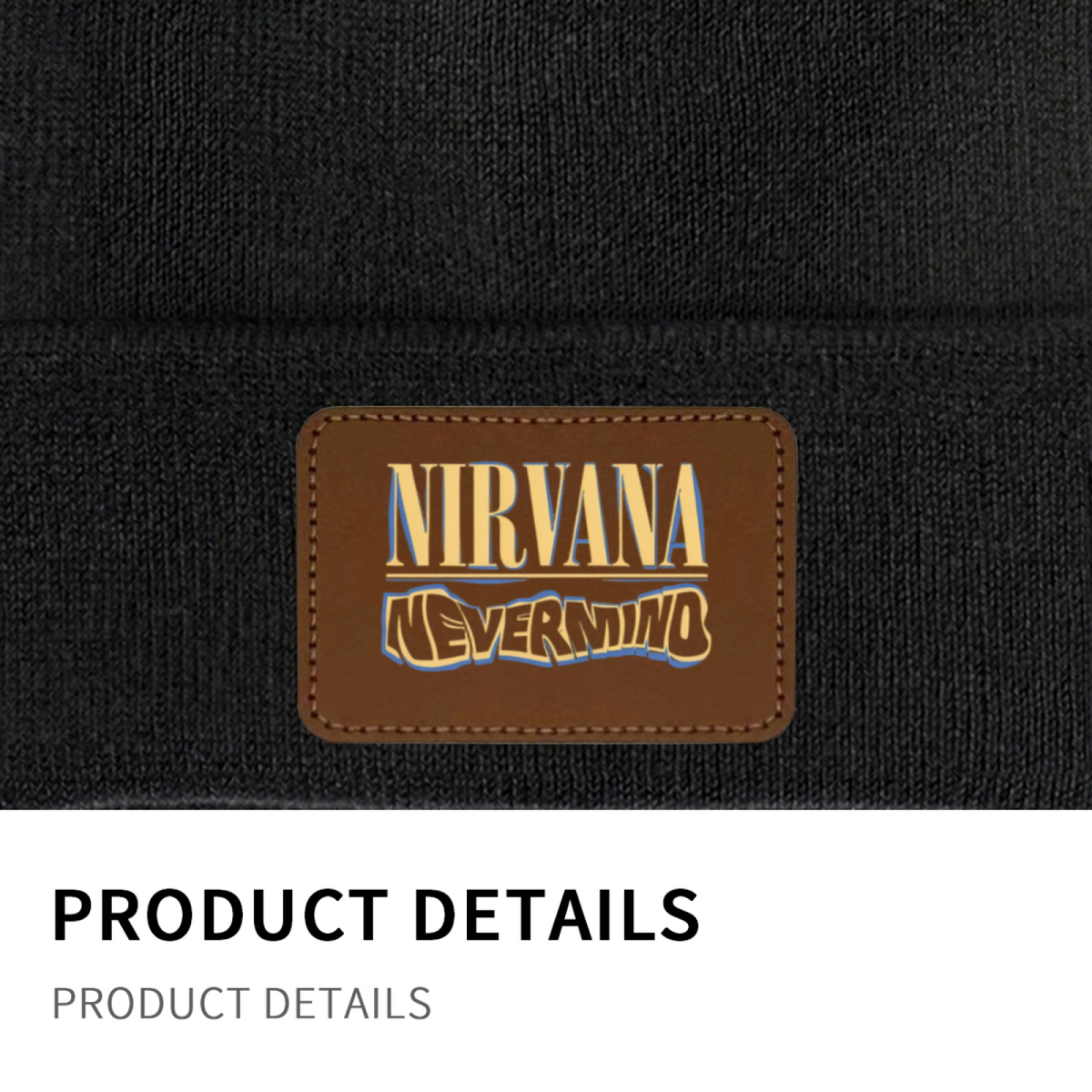 Nirvana Rough Sketch Graphic Knit Beanie Patch Hat – Nirvana-themed rectangular patch beanie product image, Red option