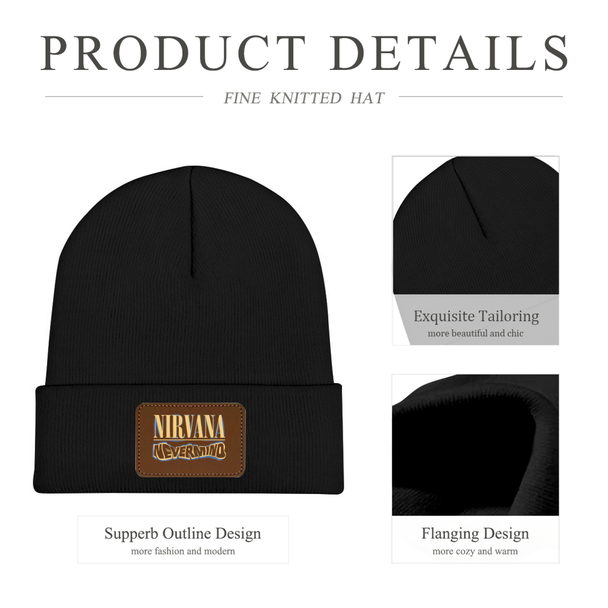 Nirvana Rough Sketch Graphic Knit Beanie Patch Hat – Nirvana-themed rectangular patch beanie product image, Blue option
