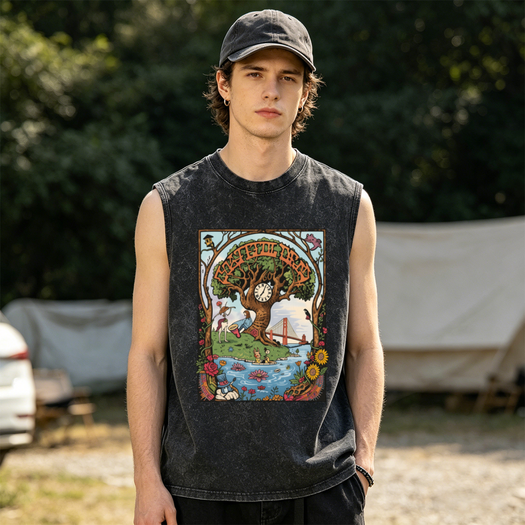 Grateful Dead washed graphic tank top with 60th Anniversary Tie Dye graphic