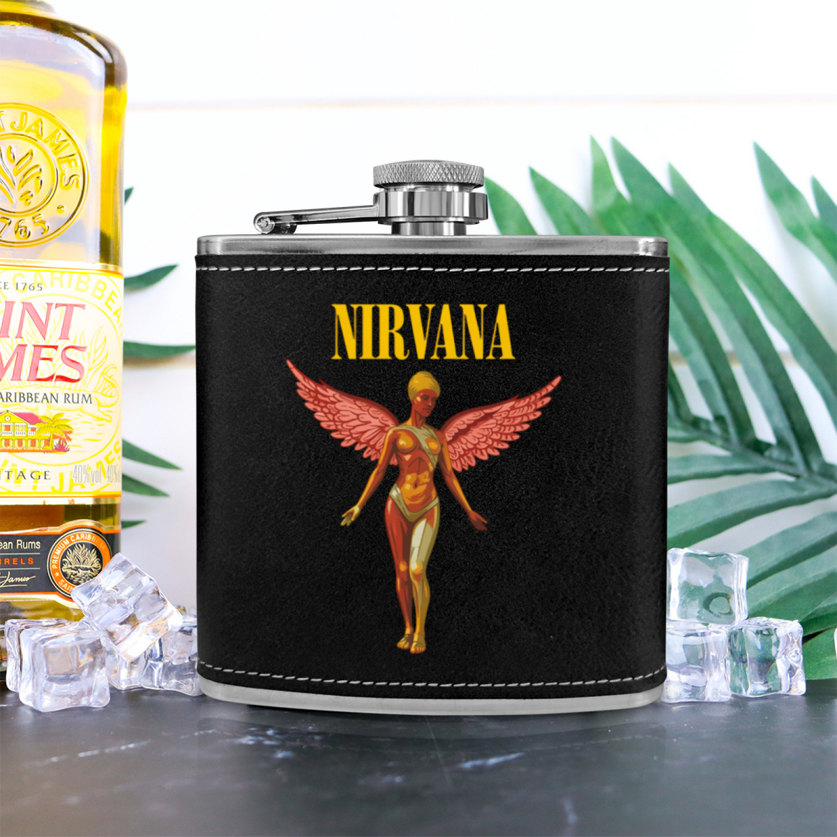 Nirvana In Utero Album 6oz vintage-style stainless steel hip flask product image