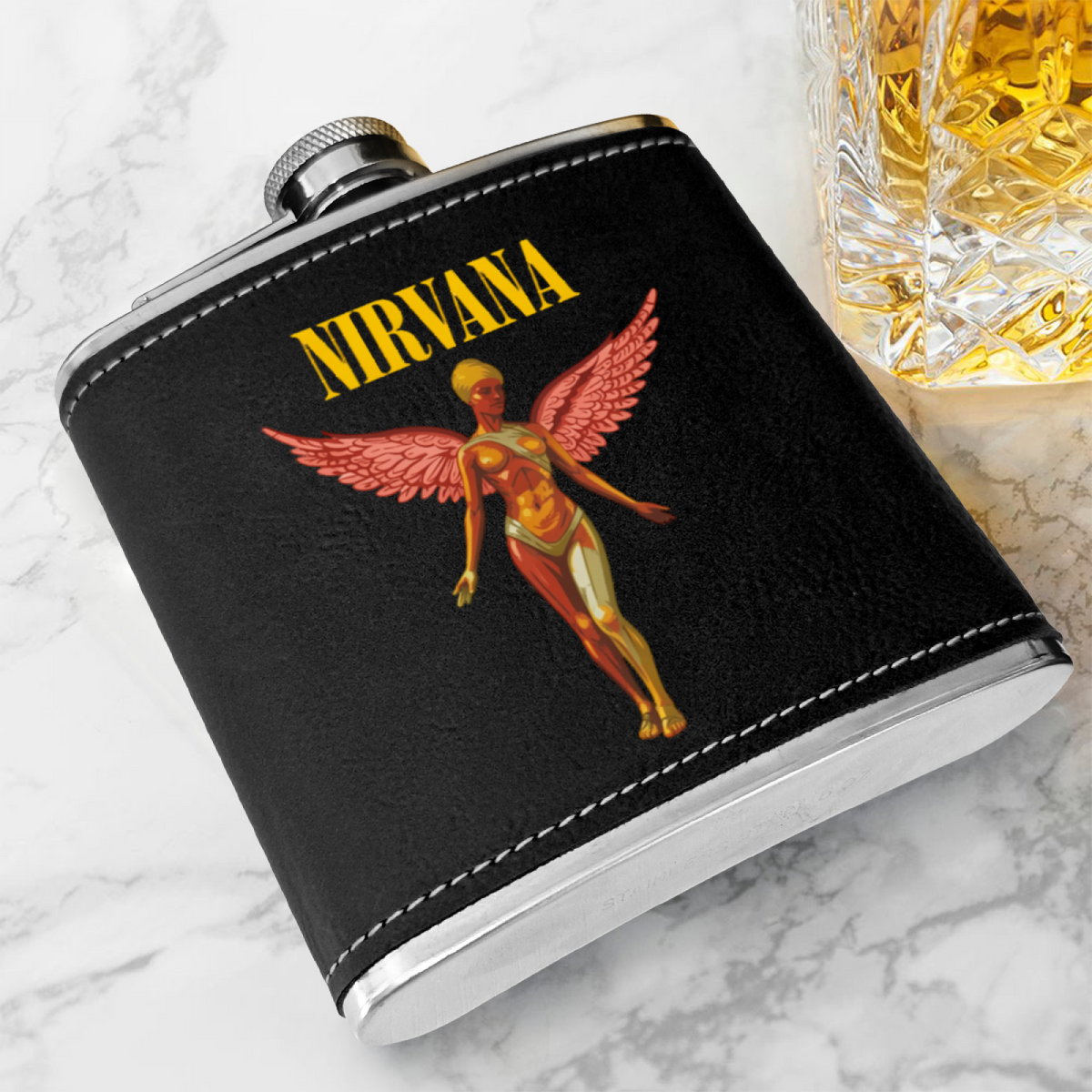 Nirvana In Utero Album 6oz vintage-style stainless steel hip flask product image