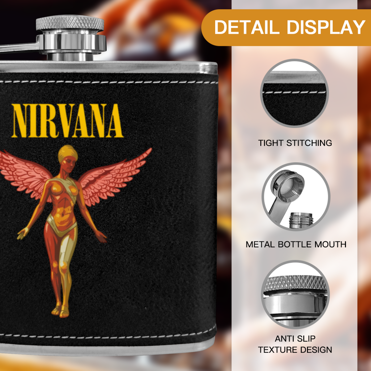 Nirvana In Utero Album 6oz vintage-style stainless steel hip flask product image