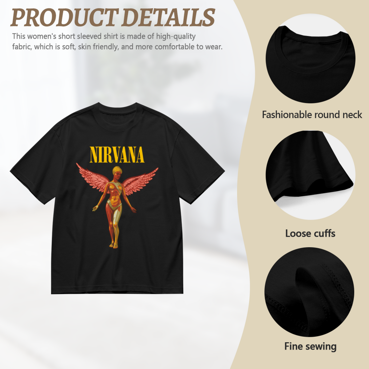Graphic T-shirt product image with in utero pink angel artwork