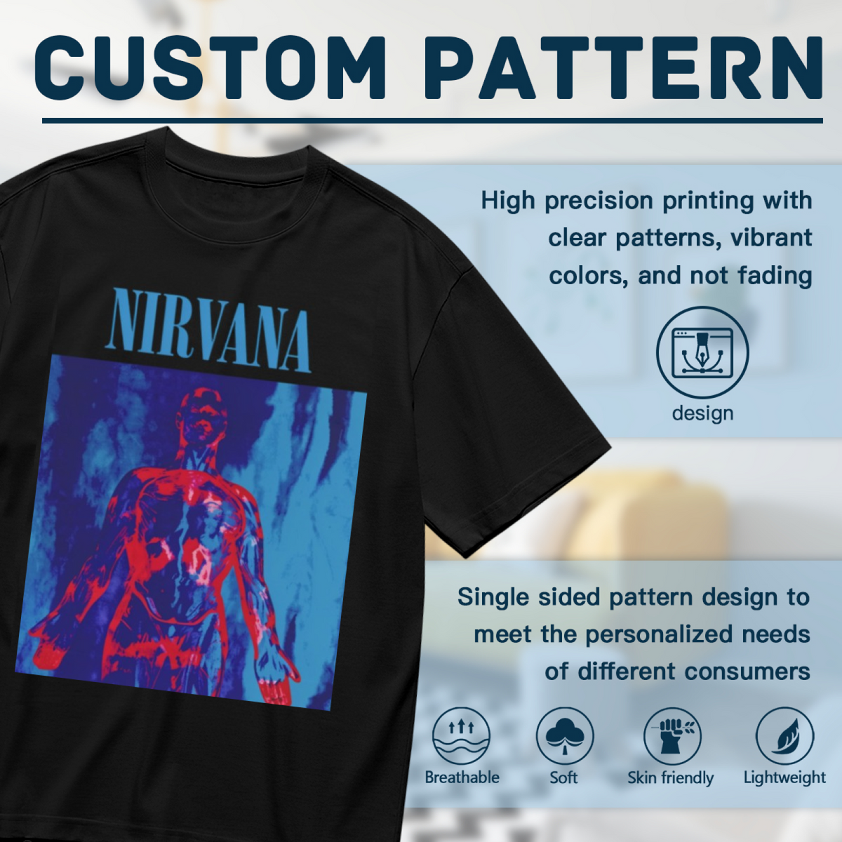 Nirvana Red Blue Anatomical Angel Graphic T-Shirt — product design preview of the artwork; red and blue color treatments appear in the anatomical-angel artwork