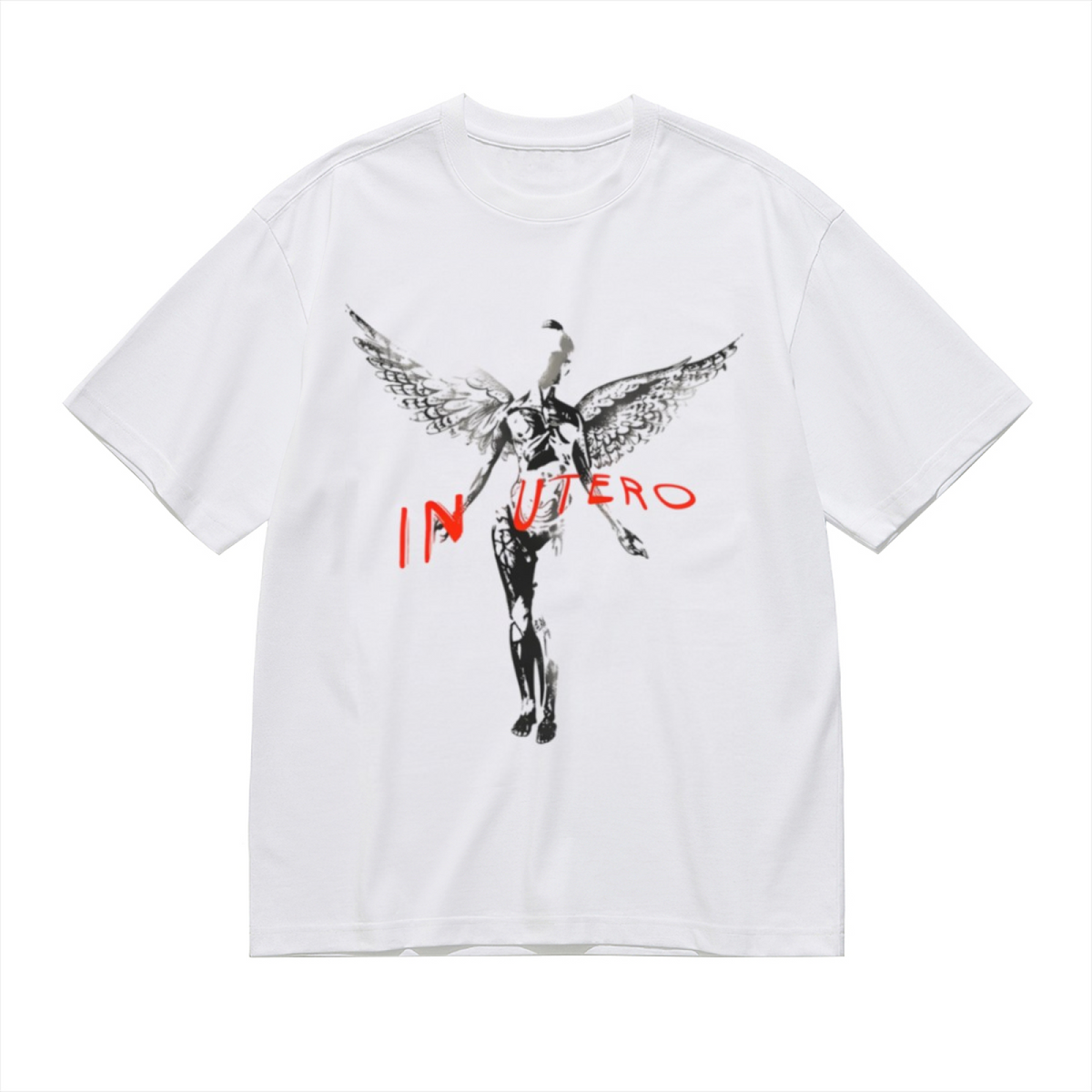 Nirvana In Utero Dark Angel Red Text Graphic T-Shirt