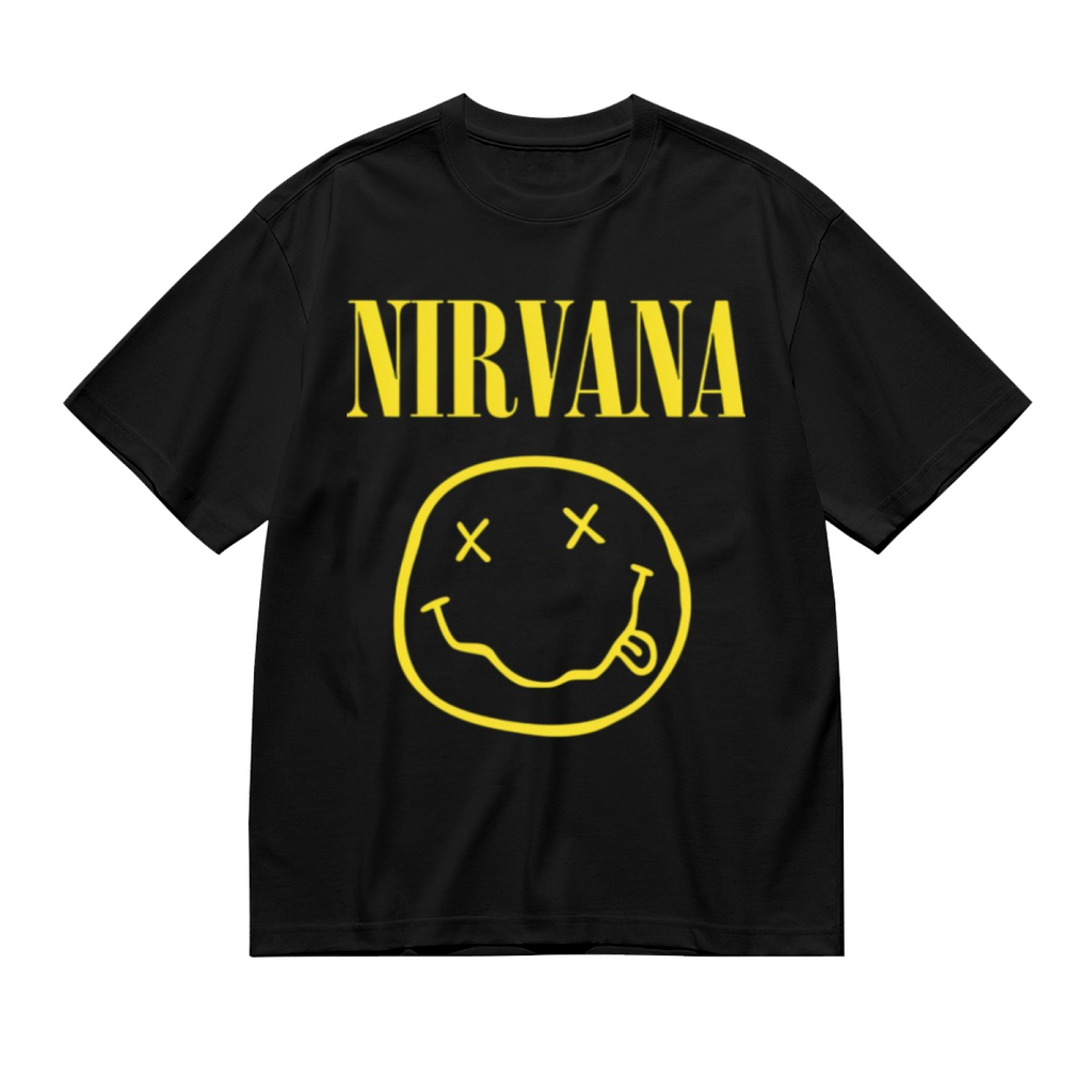 Nirvana Smiley Face Yellow Logo Band T-Shirt for Men — product design preview of the artwork; the familiar yellow smiley-face motif provides the main graphic