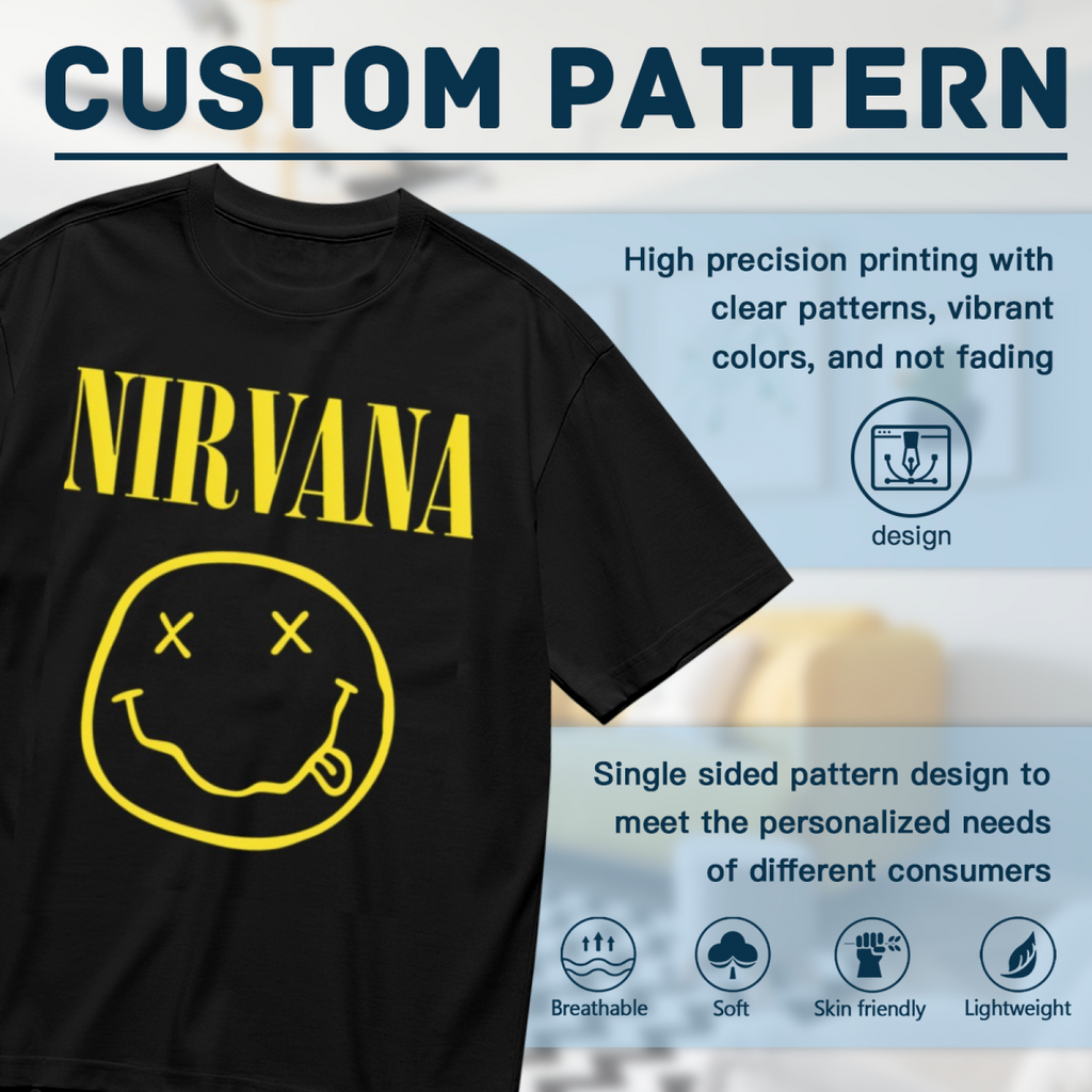 Nirvana Smiley Face Yellow Logo Band T-Shirt for Men — product design preview of the artwork; the familiar yellow smiley-face motif provides the main graphic