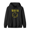 Hoodie product image with classic yellow smiley face artwork, black colorway