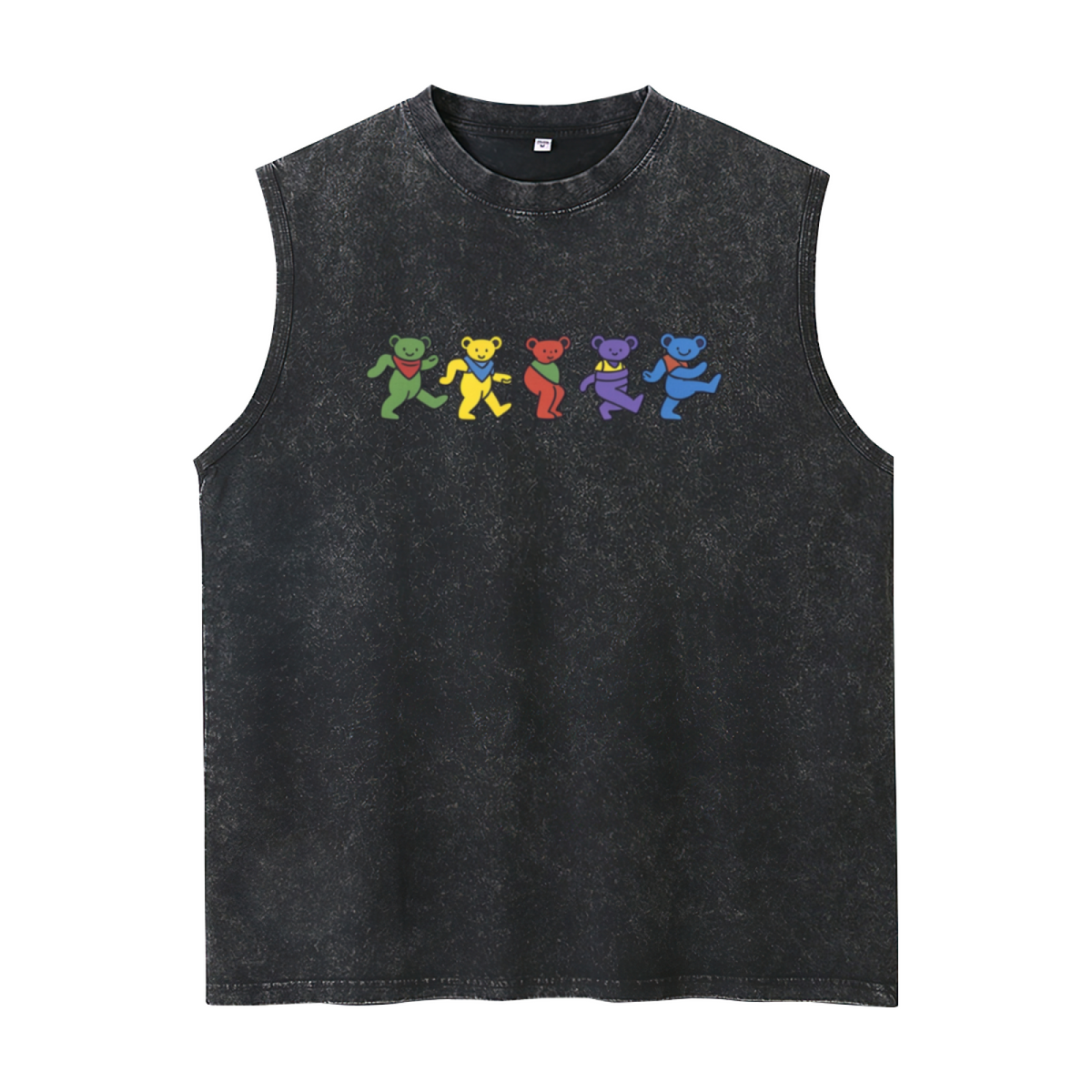 Grateful Dead washed graphic tank top with Blue Tie-dye With Colorful Bear Graphics graphic