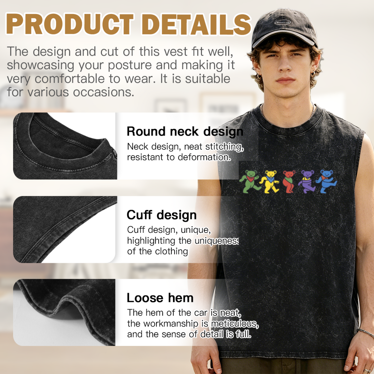 Grateful Dead washed graphic tank top with Blue Tie-dye With Colorful Bear Graphics graphic