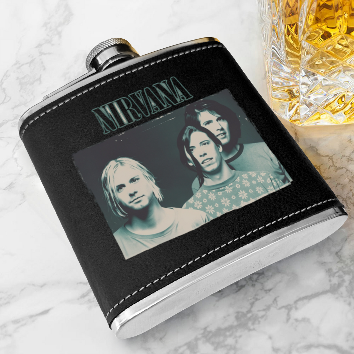 Nirvana Erode 6oz vintage-style stainless steel hip flask product image