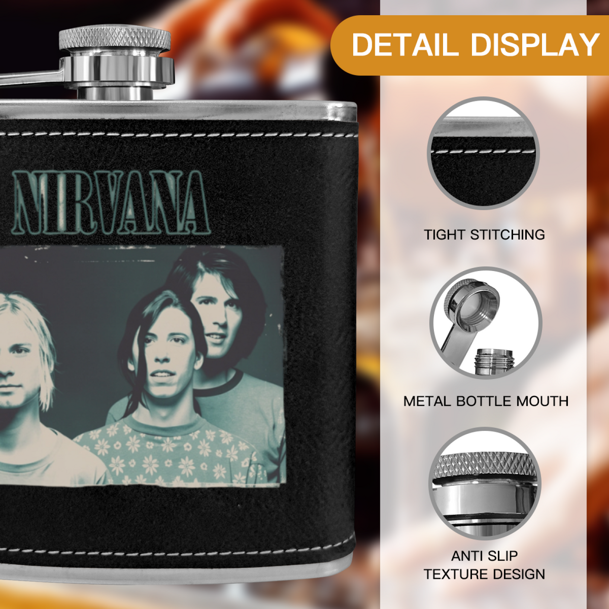 Nirvana Erode 6oz vintage-style stainless steel hip flask product image