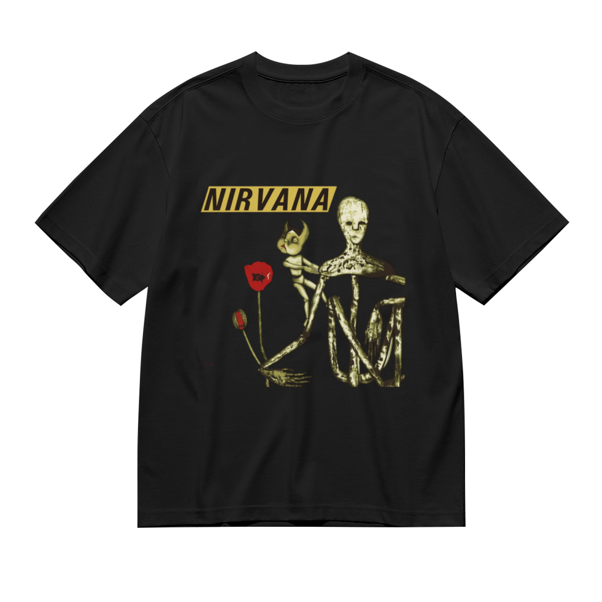 Graphic T-shirt product image with incesticide doll and poppy artwork