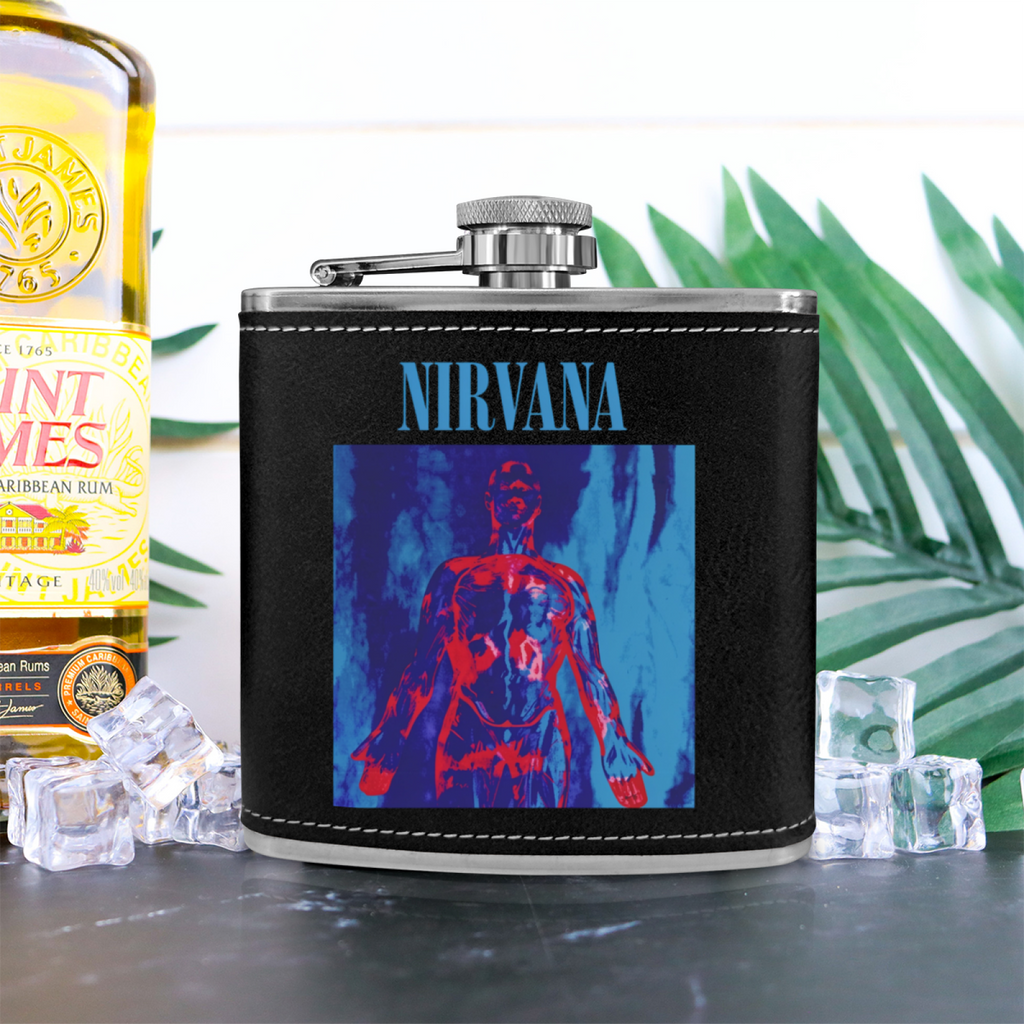 Nirvana Sliver Black 6oz vintage-style stainless steel hip flask product image