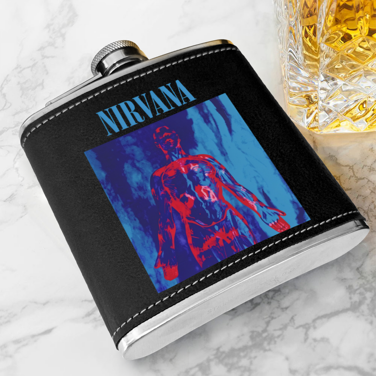 Nirvana Sliver Black 6oz vintage-style stainless steel hip flask product image