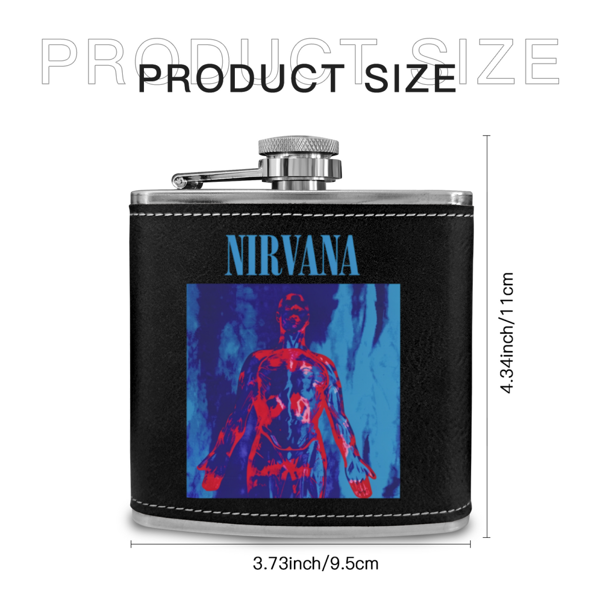 Nirvana Sliver Black 6oz vintage-style stainless steel hip flask product image