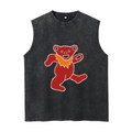 Grateful Dead washed graphic tank top with Blue Tie-dye Featuring A Red Dancing Bear With An Orange Collar And White Outline graphic