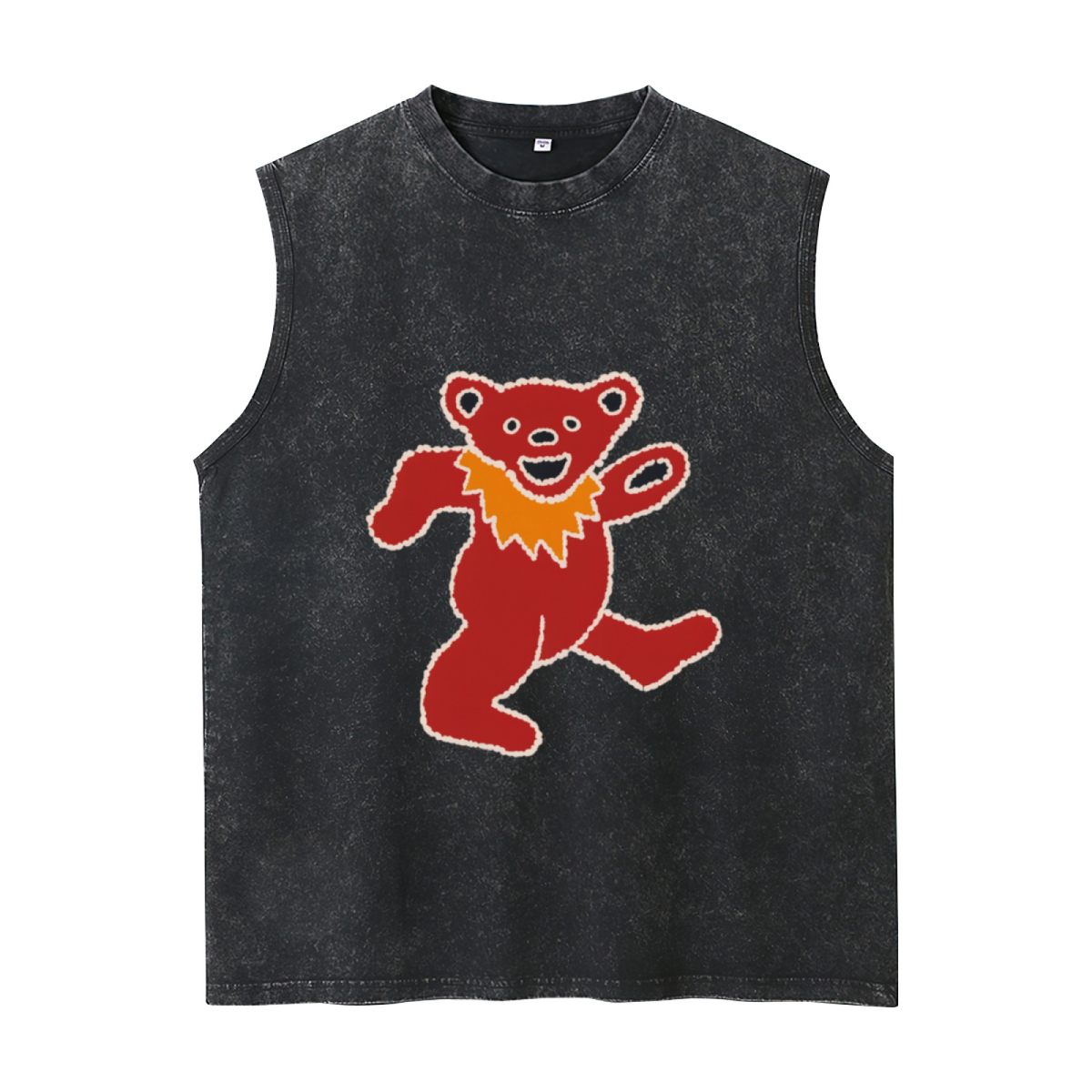 Grateful Dead washed graphic tank top with Blue Tie-dye Featuring A Red Dancing Bear With An Orange Collar And White Outline graphic