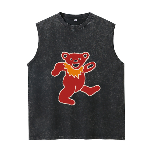 Grateful Dead washed graphic tank top with Blue Tie-dye Featuring A Red Dancing Bear With An Orange Collar And White Outline graphic