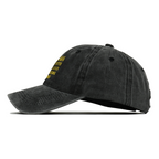 Nirvana Smiley Face Washed Baseball Cap; yellow smiling face graphic associated with Nirvana