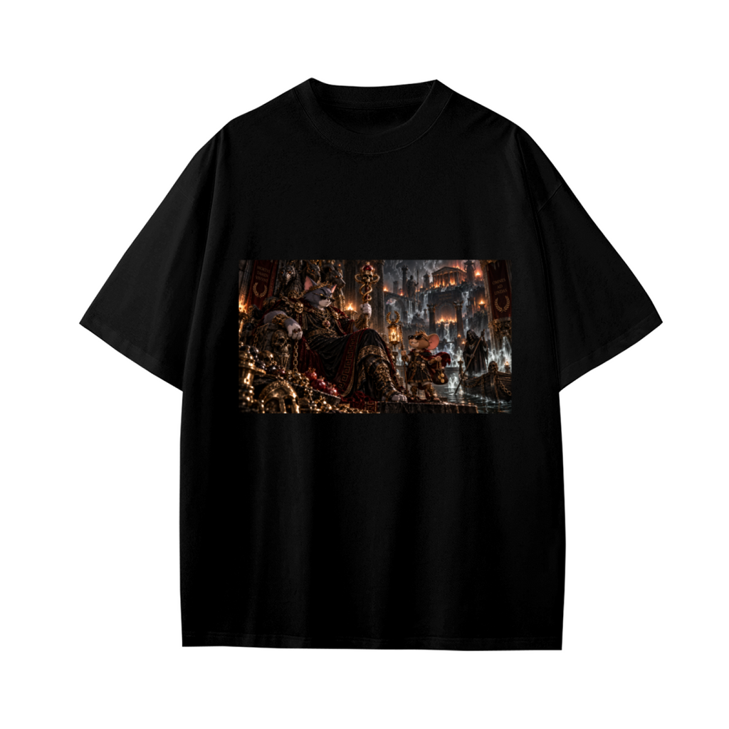 Firelit Feline Throne Kid's T-Shirt for Game Nights