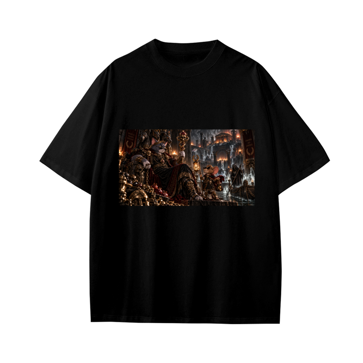 Firelit Feline Throne Kid's T-Shirt for Game Nights