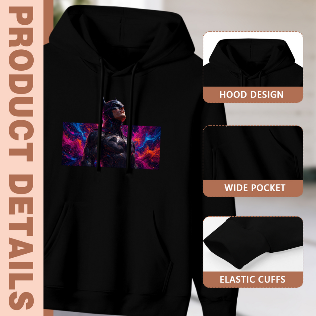 Feature collage for the women's A Mask Framed by Neon hoodie: hood shape, pouch pocket and cuff finishing