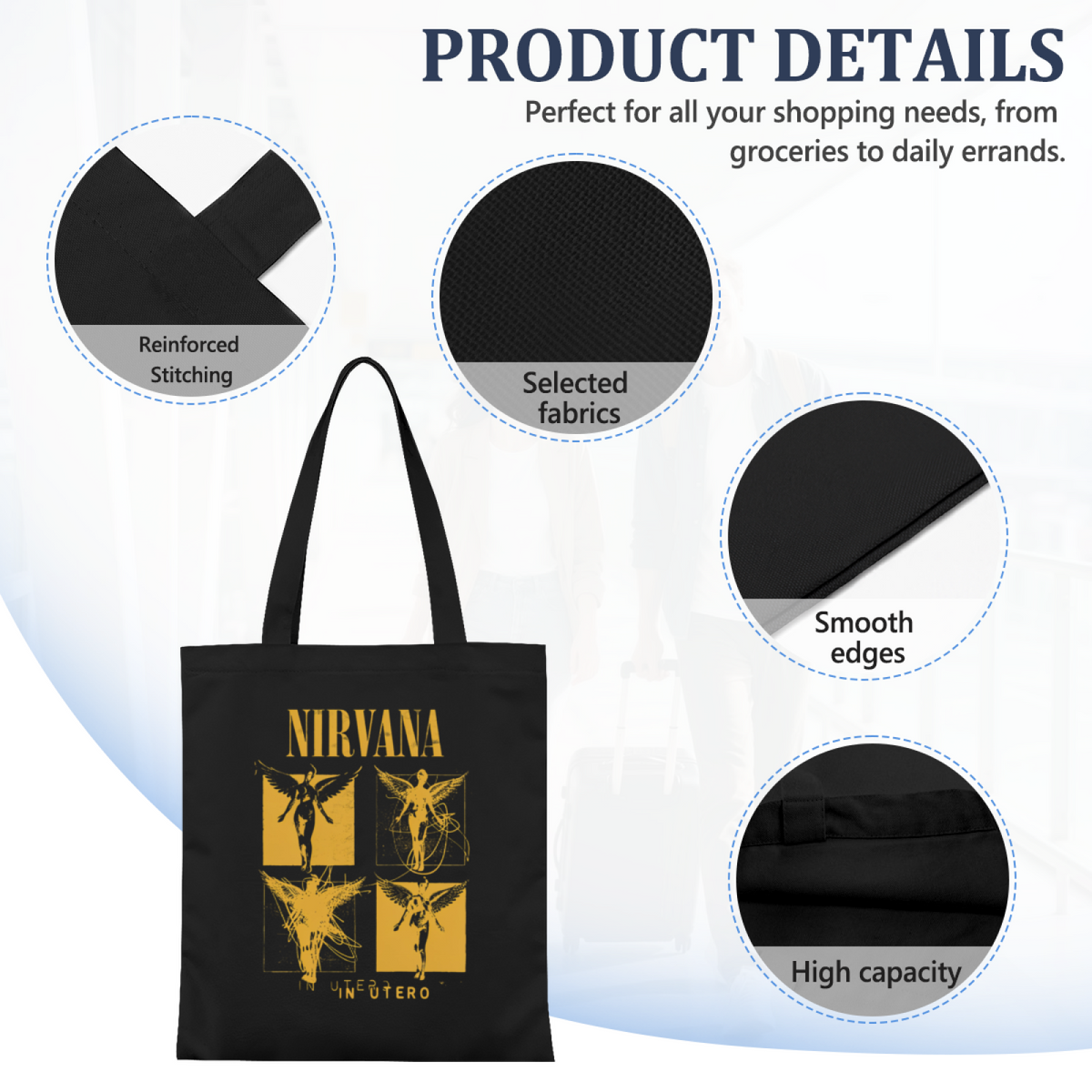Nirvana In Utero Sketch Canvas Tote Bag — a sketch-themed interpretation of In Utero