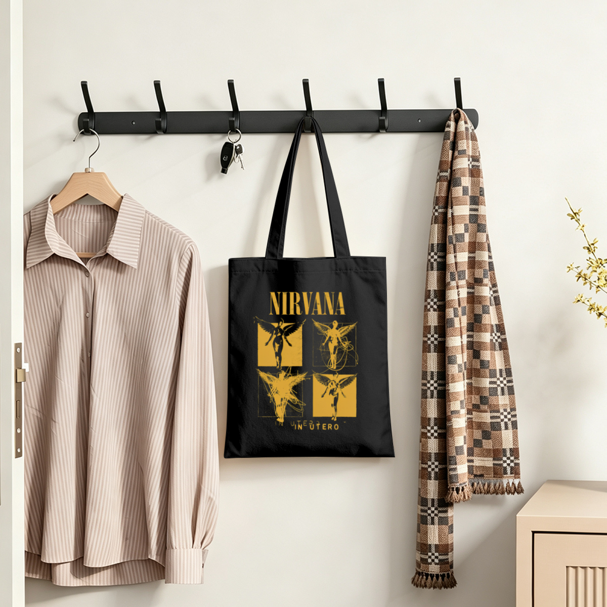 Nirvana In Utero Sketch Canvas Tote Bag — a sketch-themed interpretation of In Utero