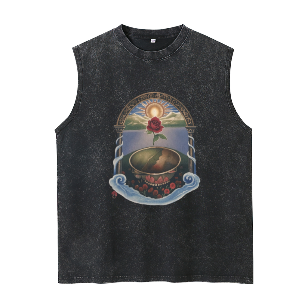 Grateful Dead washed graphic tank top with Rose Garden Tie Dye graphic